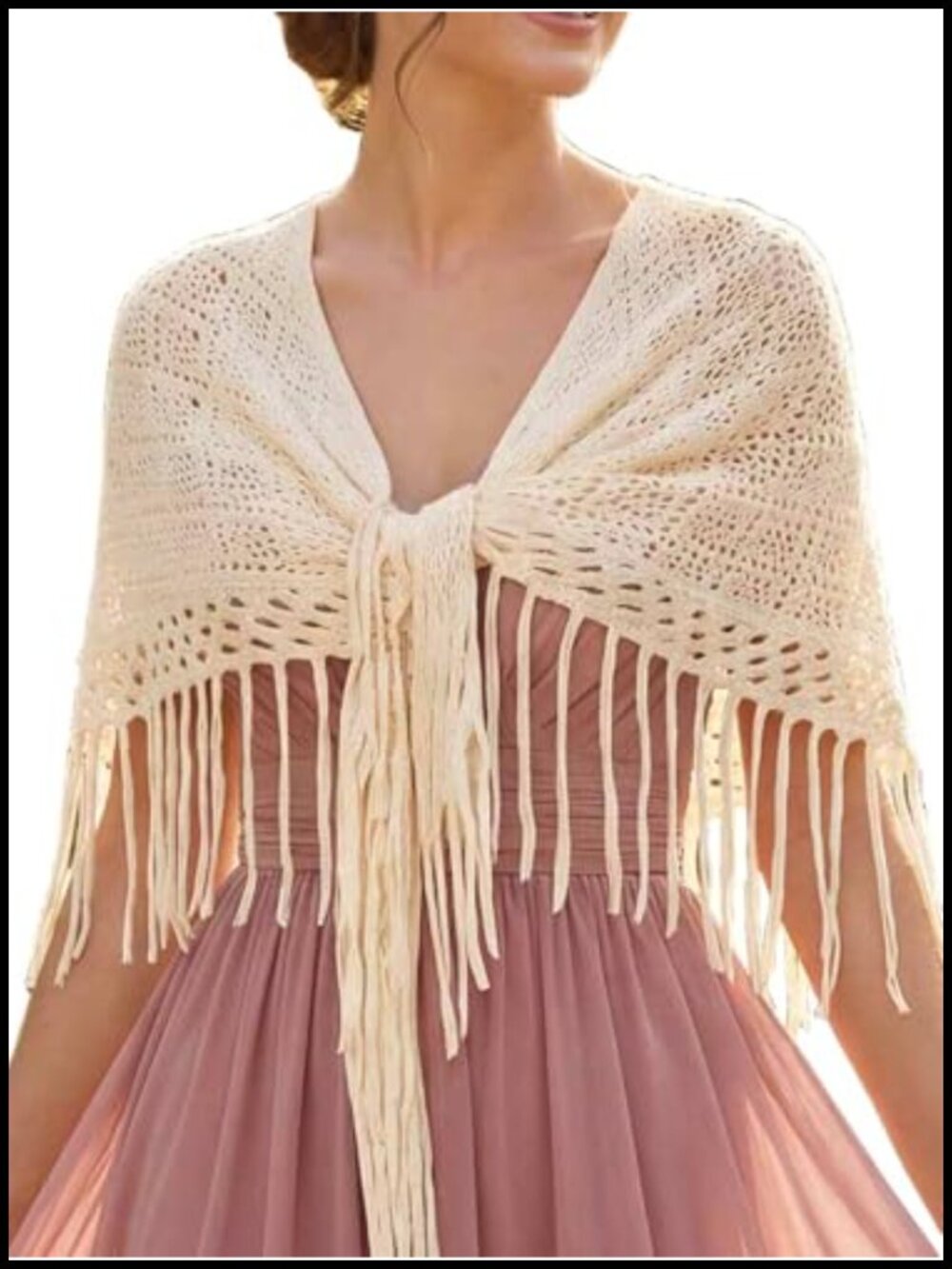 Tassel Mesh Shawl Wrap for Women with Fringe, Knit Pashmina Scarf for Evening